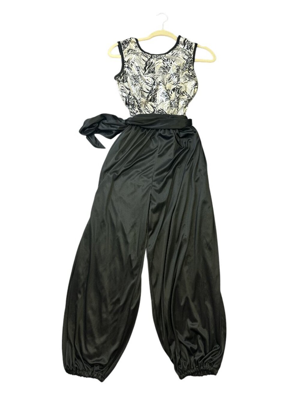 Vintage Harem Style High Waisted Jumpsuit Metallic Silver Foil Disco 70s Glam